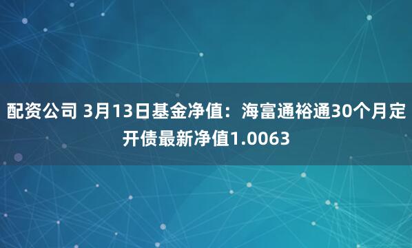 配资公司 3月13日基金净值：海富通裕通30个月定开债最新净值1.0063